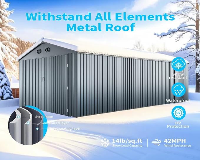 20 x 10 FT Metal Garage Shed, Large Metal Building Storage Shed with with 2 Lockable Doors&4 Air Vents, Galvanized Steel Prefab Shed Waterproof for Car, Truck, Bike, Tool, Dark Gray