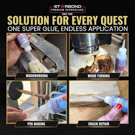 Starbond Super Fast Thin CA Glue – Super Glue Pro Kit with Precision Microtips Anti-Clog Cap & Extra Nozzles – Premium Cyanoacrylate Adhesive for Cracks, Joints, Woodturning, Hobby & Repairs, 2 oz
