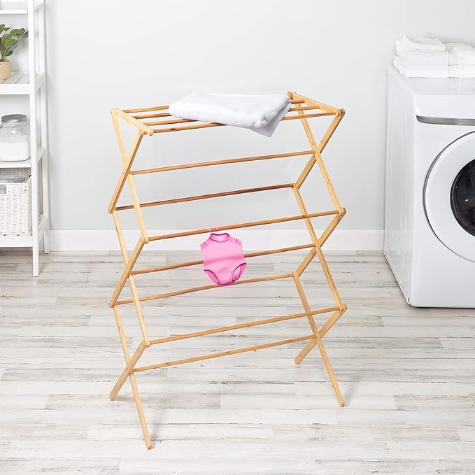 Collapsible Bamboo Drying Rack – Foldable Laundry Drying Stand for Indoor/Outdoor Use – Space-Saving Clothes Rack for Towels, Blankets & Delicates | Foldable Laundry Drying Stand for Indoor/Outdoor Use – Space-Saving Clothes Rack for Towels, Blankets &...