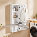 Wall Mounted Ironing Board Cabinet with Storage, White | Folding Ironing Board Cabinet with 180° Swivel Heat-Resistant Cover Pad for Laundry Room Apartment Small Space, Space-Saving