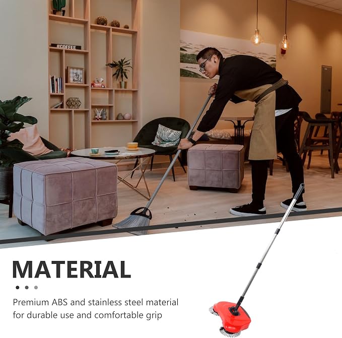 PRETYZOOM Hand Push Sweeper 3-in-1 Rotating Broom Dustpan Floor Cleaner with Adjustable Handle for Hardwood Tile Marble Floors