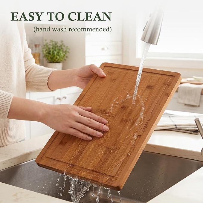Empune Bamboo Cutting Boards for Kitchen, 3 Piece Extra Thick Cutting Board Set with Juice Groove, Deep Carbonized Bamboo Chopping Board, Reversible Wood Cutting Board for charcuterie boards, Brown