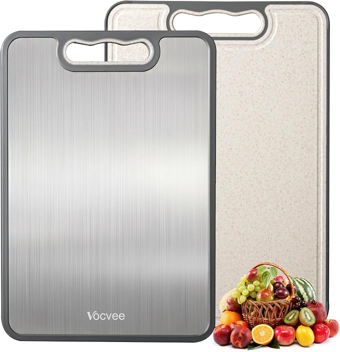 1PC Titanium Cutting Boards for Kitchen Chopping Board Double Sided | Cutting Board Set Food Grade 100% Pure Titanium & Wheat Straw PP Cutting Board Easy to Clean [15"x10.4"]