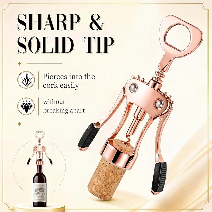 Hushee 5 Pcs Wing Corkscrew Opener, Zinc Alloy Heavy Duty Multifunctional Wine Bottle Opener for Restaurant, Bar, Waiters, Ideal for Wedding Shower Party Favors Gifts (Silicone,Rose Gold)