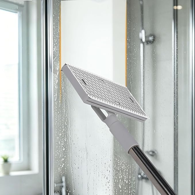 Masthome Snap Grip Mini Mop with Built-in Squeegee, Zero Touch Cloth Changing Dust Mop, 360° Swivel Head Small Mop for Walls, Bathroom Corners, Windows, Includes 1 Reusable Cloth