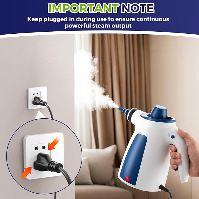 Handheld Steam Cleaner, 230°F Pressurized Steamer with No Water Spitting & Continuous Steam, 350ML Chemical-Free Deep Cleaning for Grease & Grime, 12 Accessories for Grout, Bathroom, Kitchen & Car
