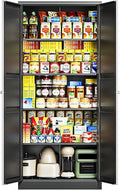 Black Storage Cabinet with Adjustable Shelves-Metal Home Kitchen Pantry Cabinets with Doors,Organization Locker for Cupboard/Bedroom/Dining/Living/Bathroom/Office/Garage Room