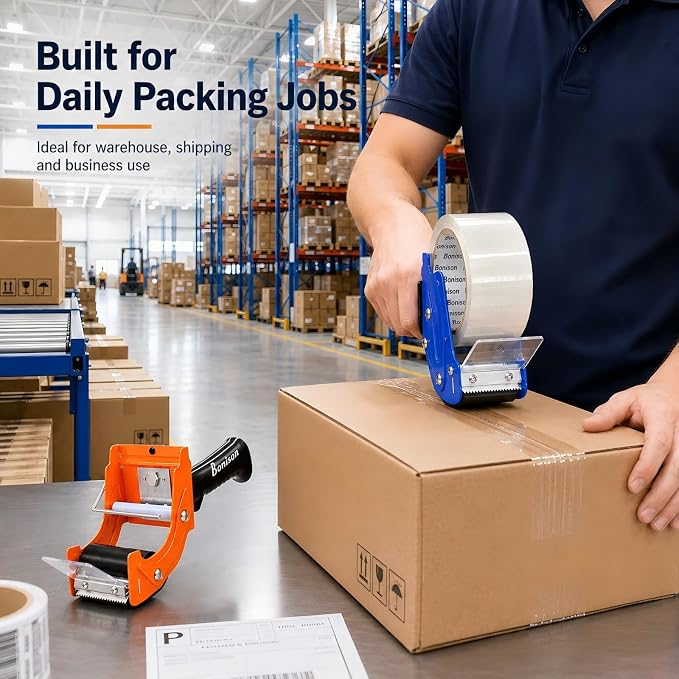 Professional 3 Inch Tape Gun Dispenser, 2-Pack Heavy-Duty Packing Tape Dispenser for Shipping Boxes, Quick Reload, Works with Standard & Thick Tape, Ergonomic Handle for Warehouse, Moving & Office