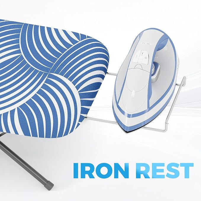 KINGBOARD Tabletop Ironing Board, Small Ironing Boards with Iron Rest, Folding Iron Board, Extra Thick Cover, Portable Tabletop Ironing Board with Non-Slip Feet, 30x12 Blue and White