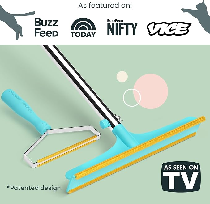 Uproot Clean Pro Bundle: Pet Hair Removal Tool & Carpet Rake w/t 60" Handle | Reusable Pet Hair Removal Set: Scrape Easy the Cat & Dog Fur from Carpets, Rugs, Cat Bed, Car Trunk & More. Patented Design
