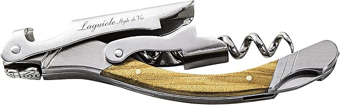 Laguiole Style de Vie Corkscrew, Bottle Opener with Foil Cutter, Olive wood