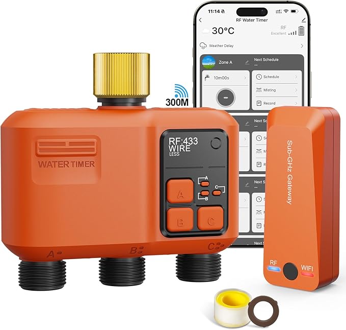 Smart WiFi Sprinkler Timer 3 Zone,WiFi Water Timer for Garden Hose with 984 FT Range,APP & Remote Control,Alexa & Google Voice Compatible,Rain Delay, Manual Mode Sprinkler System