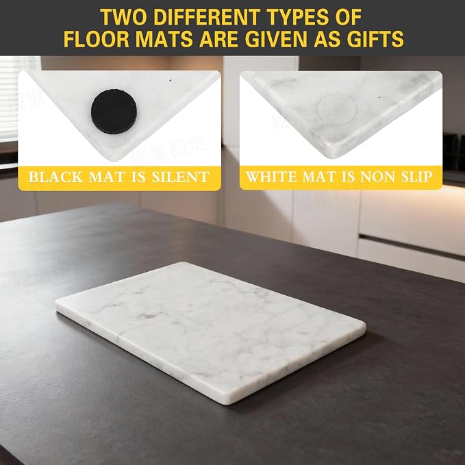 Marble Cutting Board for Kitchen 12×8 Inch Italian Carrara White | Natural stone, 0.59" thick, non-slip feet, stay cool for dough/butter, ideal for pastry, cheese, charcuterie, pizza, bread
