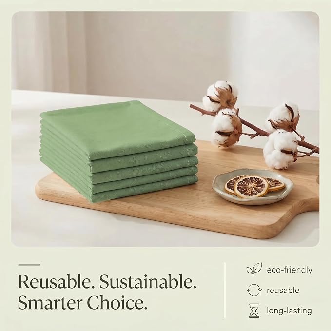 Urban Villa Kitchen Towels 100% Cotton Dish Towels for Kitchen(Set of 6)20”x30” Dish Cloths Highly Absorbent Kitchen Linen Set with Hanging Loop Perfect for Drying Dishes Cleaning Hand Towels – Green