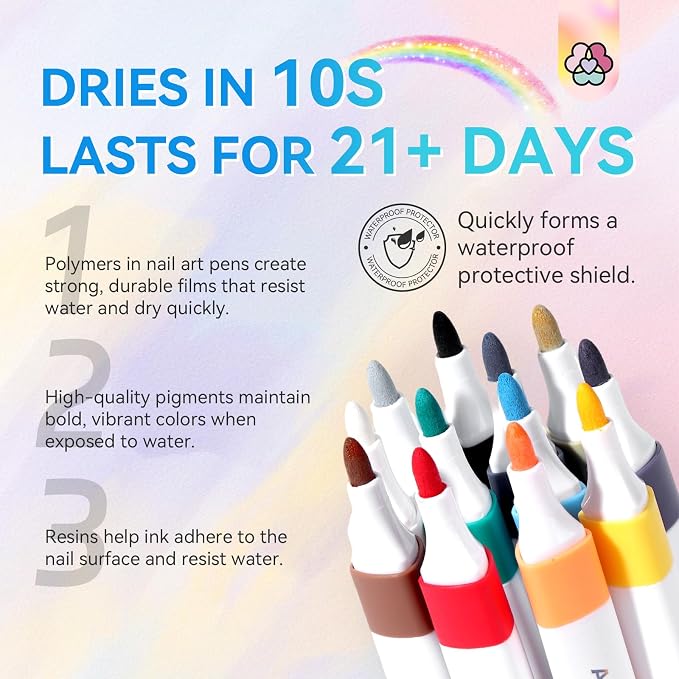 SAVILAND Nail Art Pens Set: 12 Summer Colors Nail Polish Pens for Nail Art, 10s Quick-Dry Waterproof Nail Art Pens with Fine Tips for Painting Nails, DIY Home Salon Manicure Beginners