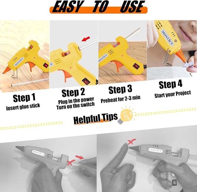 MONVICT 30W Mini Hot Glue Gun Kit, Fast Preheating Glue Gun，Storage Case | 20 Pcs Premium Glue Sticks, 10 Pcs Wood Craft sticks, Hot Melt Glue Gun for School Crafts DIY Arts Gift (Yellow)