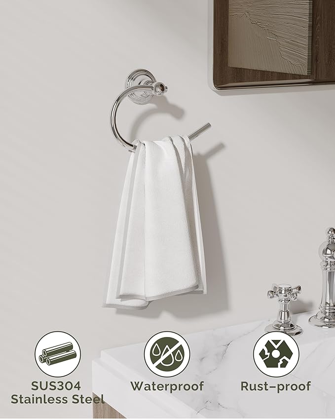 Towel Ring 2 Pack, Stainless Steel Hand Towel Holder for Bathroom Wall Mount, Heavy Duty Towel Hanger for Kitchen, Bath, RV (Chrome