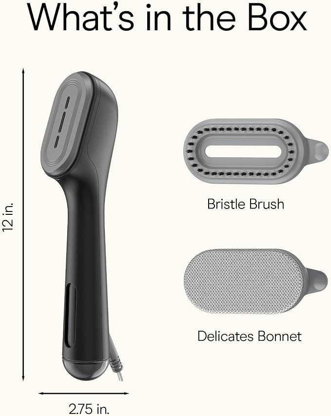 Conair 2-in-1 Steam & Iron Garment Wand, Portable Handheld Fabric Steamer with Ceramic Soleplate, 25-Second Heat-Up, 12-Minute Steam Time, Black, GS47BL