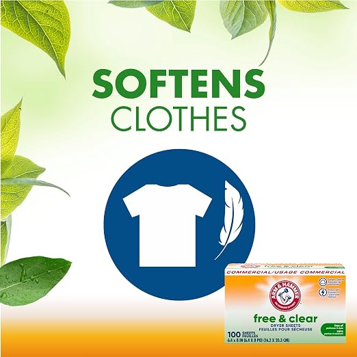 Arm & Hammer Dryer Sheets Professional, Free and Clear, Box of 100 Sheets, (Case of 6)