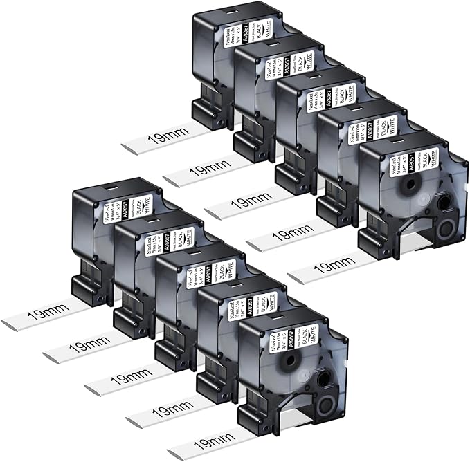 NineLeaf 10 Pack Compatible Labels Tape Replacement for Dymo 18057 3/4 inch Black on White Heat Shrink Tube Labels 19mm x 1.5m for Wires and Cables Use in Rhino 4200 5200 5000 6000 3M Label Maker