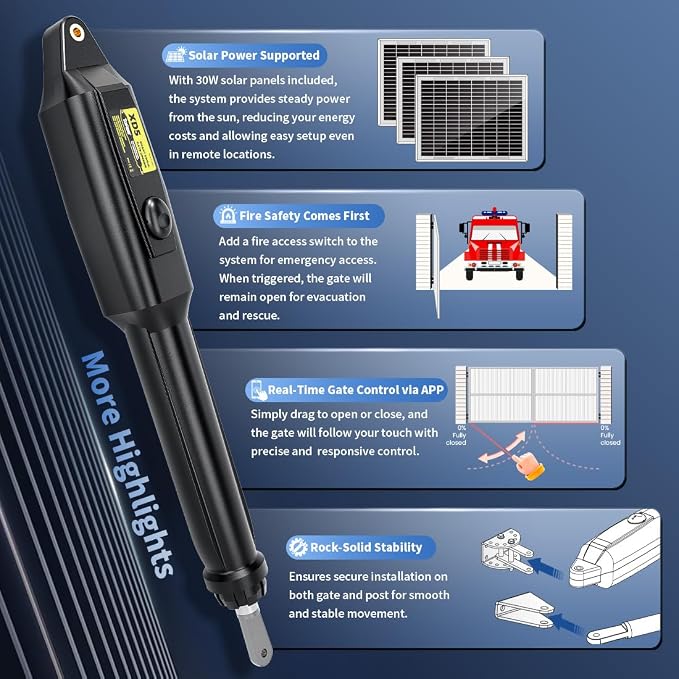 TOPENS XD552S Smart Gate Opener for Medium Duty Solar Dual Swing Gates Up to 18ft per Arm, Automatic Gate Opener with App Control AC Powered Remote Control Kit Solar Panel Included