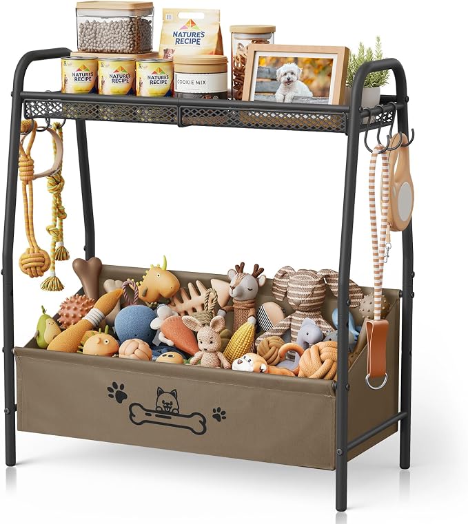 Lomivra Large Dog Toy Basket (23.6"x11.2"x9.7"), Dogs Toy Bin with Storage Organizer, Trapezoid Toy Box for Dog Stuff Accessories, Pet Toy Storage Holder Chest for Cat Dogs Essential Supplies（Brown）