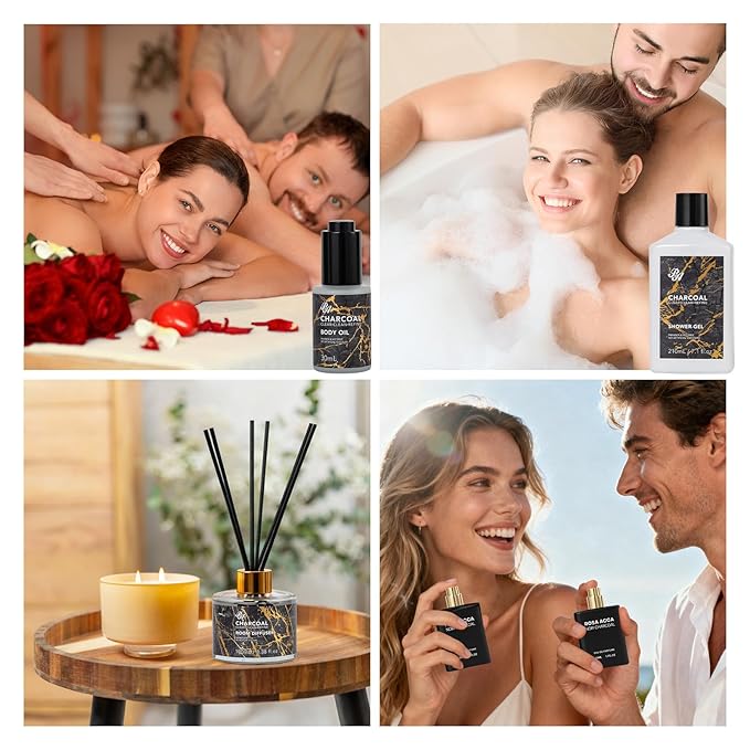 35 Pcs Charcoal Bath & Body Gift Basket for Women & Men, Mother's Day Gifts, Face Skin Care Kit, Home Spa Basket Gift, Self-Care Gift, Bath Bomb, Birthday, Christmas, Anniversary, Valentines, Wife