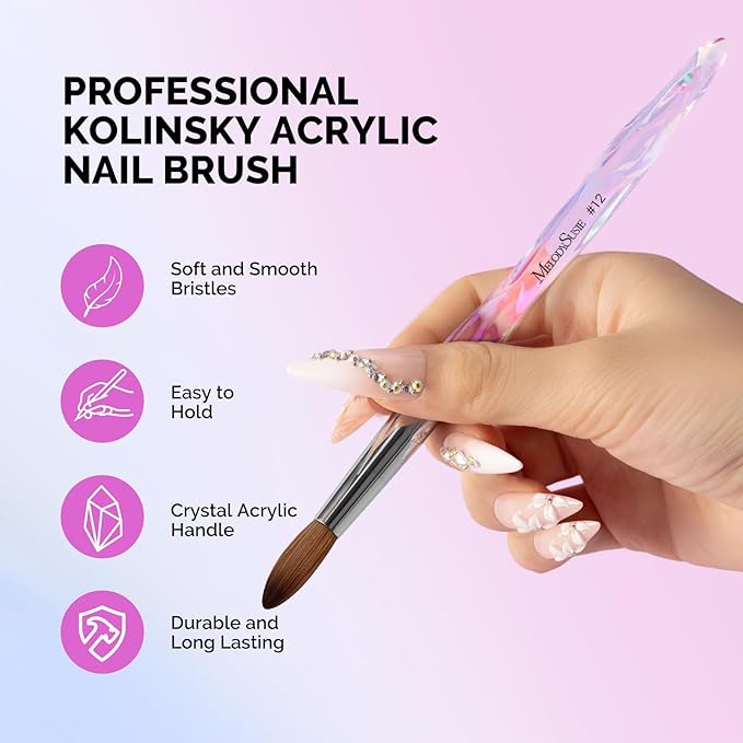MelodySusie Kolinsky Acrylic Nail Brush, 100% Pure Kolinsky Hair, Professional Nail Brush for Acrylic Powder Nail Extension and 3D Nail Carving, for DIY Home Salon, Size 12