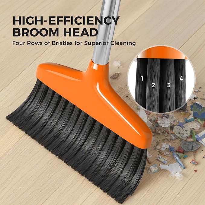 Handy Broom 2 Pack, Indoor/Outdoor Brooms, Duty Kitchen Broom, for Home Garage Kitchen Office Courtyard Lobby Patio Lawn Concrete (2, Orange)
