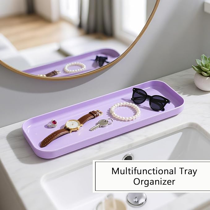 BSSN Purple and Gold Bathroom Accessories Set, 9 Pieces Luxury Bath Decor Set with Trash Can, Toilet Brush, Gold Pump Soap Dispenser, Multi-Slot Toothbrush Holder, Qtip Jars and Tray