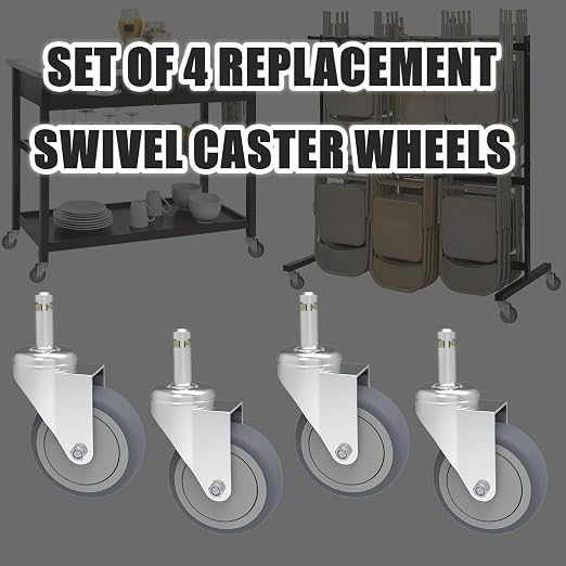 RILIDRI 4-Inch Swivel Stem Caster, 7/16-Inch Stem Diameter Rubber Wheel, Heavy Duty TPR Replacement Wheels for Rubbermaid Mop Bucket Cart Grill Casters - 4 Pack