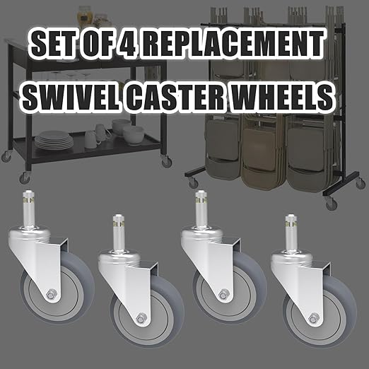RILIDRI 3-Inch Swivel Stem Caster, 7/16-Inch Stem Diameter Rubber Wheel, Heavy Duty TPR Replacement Wheels for Rubbermaid Mop Bucket Cart Grill Casters - 4 Pack