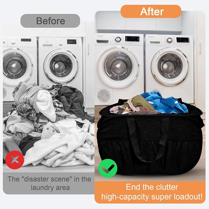4 Pack Collapsible Laundry Baskets with Lid, Foldable Laundry Basket with 6 Pockets, Pop Up Laundry Hamper with Dual Handles, 99L Sturdy Clothes Hampers for Home, Dorm, Apartment, Travel, Black