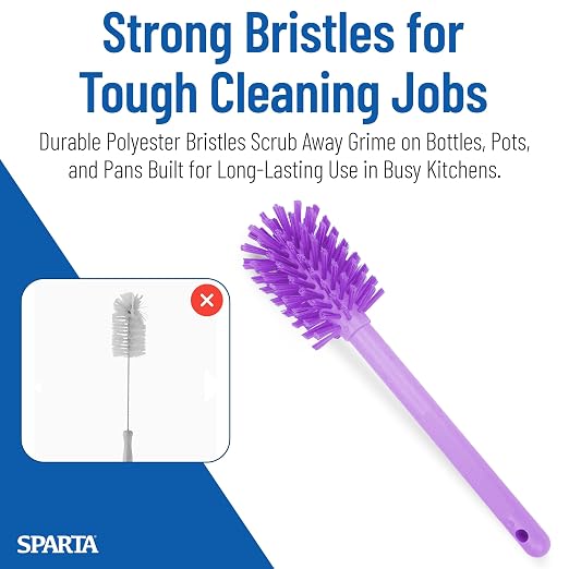SPARTA Large Water Bottle Brush Ideal for Wide-Mouth Jars, Bottles and Tumblers, Dishwashing Tool with Handle for Home and Commercial Kitchens, Plastic, 12 Inches, Purple, (Pack of 6)