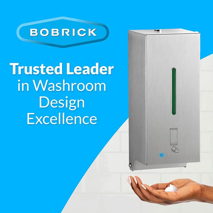 BOBRICK 2013 Stainless Steel Automatic Wall-Mounted Foam Soap Dispenser, Satin Finish, 27-FL oz. 4-1/4” W, 10-17/32” H, 4-7/32” D
