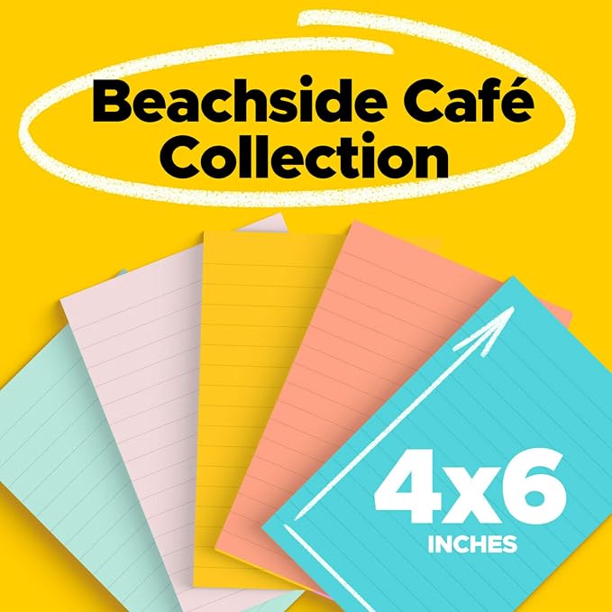 Post-it Notes Beachside Cafe Collection (4x6 in., 5 Pads, 660 Sheets) and Post-it Super Sticky Notes Bright Colors Collection (3x3 in., 24 Pads, 1680 Sheets)