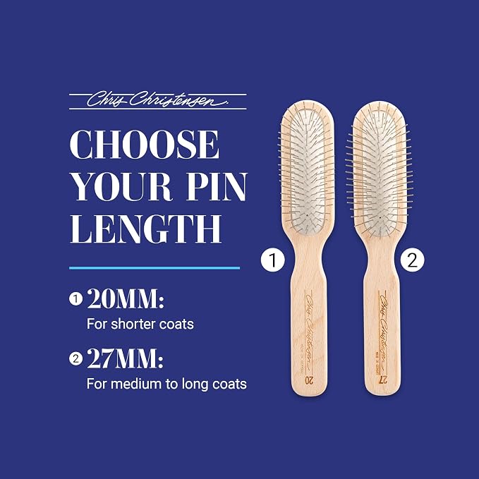 Chris Christensen 20 mm Oblong Pin Dog Brush, Original Series, Groom Like a Professional, Stainless Steel Pins, Lightweight Beech Wood Body, Ground and Polished Tips