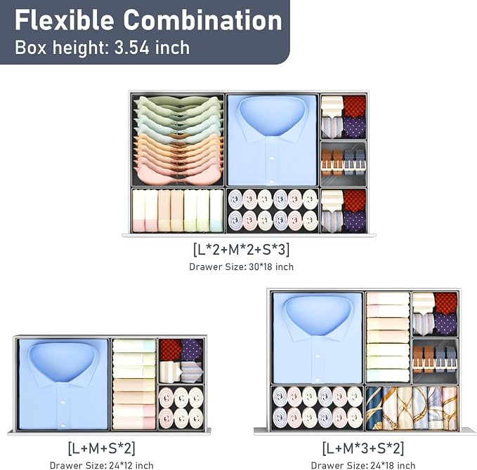 DIMJ Drawer Organizer Clothes 26 Pack - Foldable Baby Organizers and Storage & Closet Organizers for Bedroom, Closet - Nursery Organization Dresser Dividers for underwear, Sock,Bra, Belt, Tie,Gray