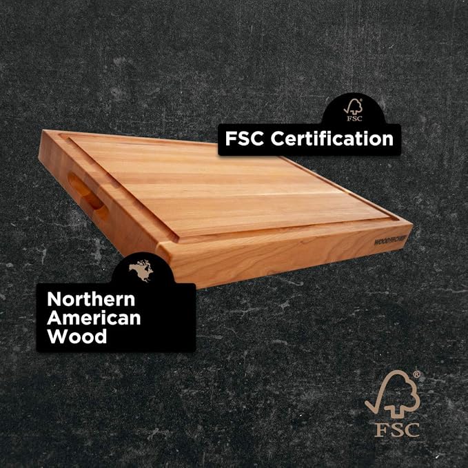 Large Wood Cutting Board from American Cherry - A Butcher Block That Comes with Juice Groove for Cutting Meat and Juicy Veggies Easily - Cherry Chopping Board - 20x16x1.5 inches