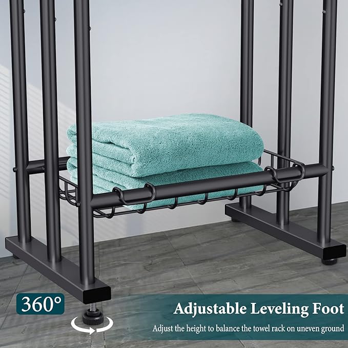 Kayfia 40" H Free Standing Towel Rack, 3 Tier Alloy Steel Stand with Basket, Blanket Drying and Display Rack for Oversized Bath Towels Bathroom Accessories, Next to Tub or Shower