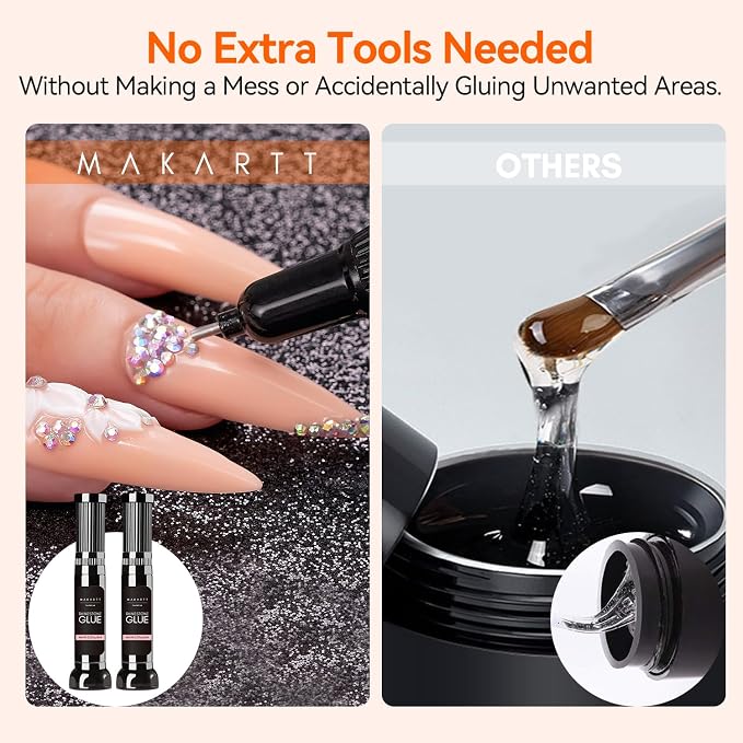 Makartt Nail Rhinestone Glue: Precision Gap Filling Gel with Brush for Gems | Low Viscosity, UV/LED Cured, Gap Filling, Small Charms, Glitter, Pearls and Sequins, 3D Sculpting, DIY and Salon Use
