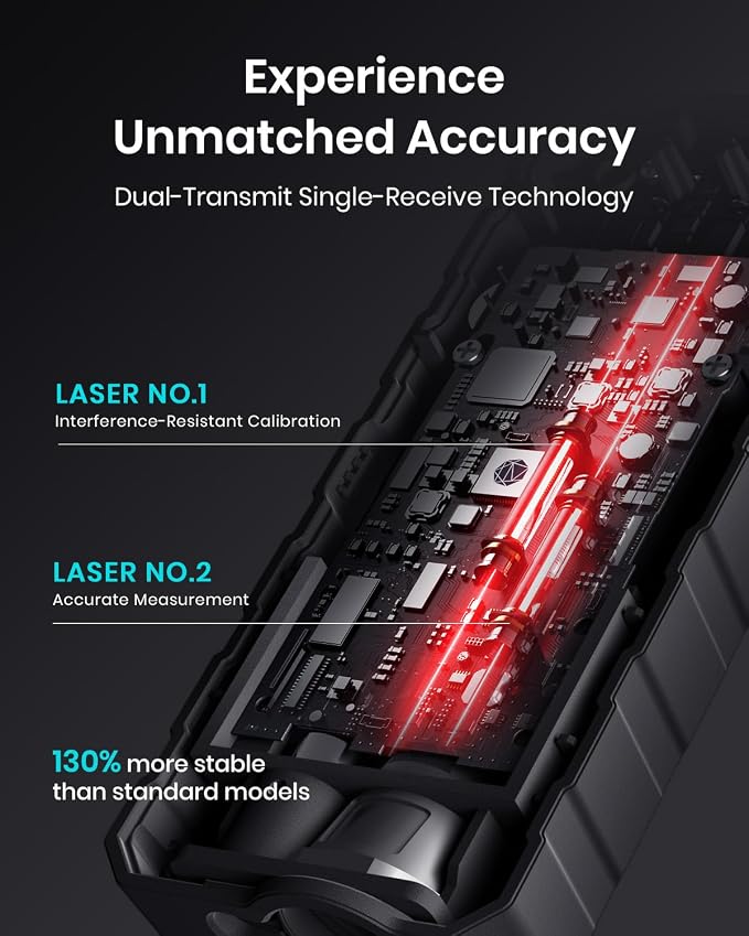 Laser Measure Device, MiLESEEY 393ft Digital Laser Tape Measure with Upgrade Electronic Angle Sensor, 2mm Accuracy, Area Measurement,Volume and Pythagoras, 2" LCD Backlit,Mute, Battery Included