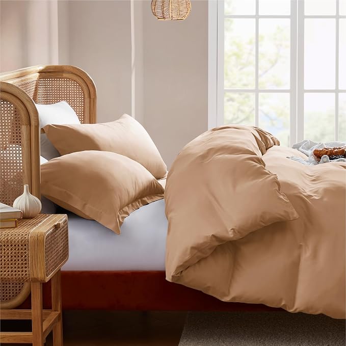 Nestl Mocha Brown California King Duvet Cover Sets - Soft Double Brushed Cal King Duvet Cover, 3 Piece, with Button Closure, 1 Duvet Cover 104x98 inches and 2 Pillow Shams