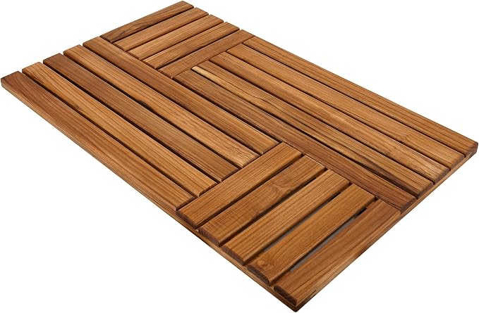 Utoplike Teak Wood Bath Mat, Shower Mats for Bathroom 32 x 20 inch Large | with Non-Slip Pads, Wood Floor Sturdy Mat for Inside Shower, Luxury Spa Home or Outdoor
