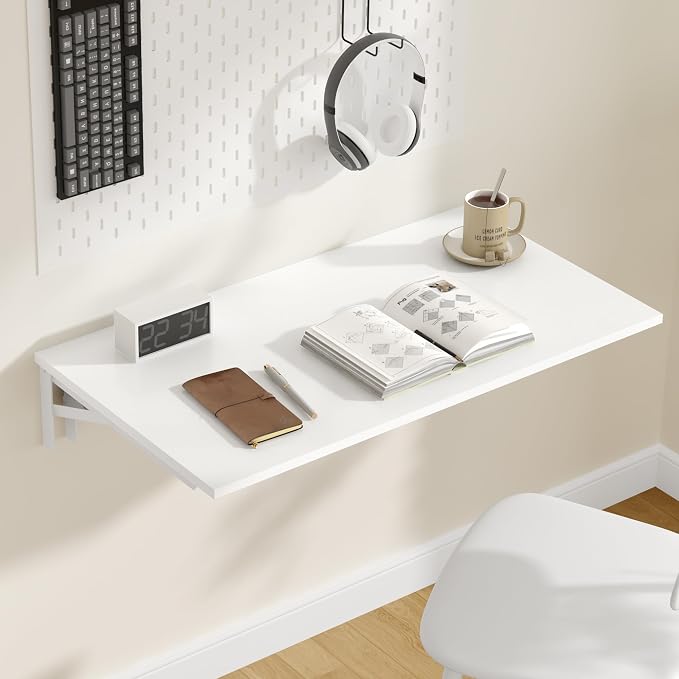 Need Wall Mounted Folding Table for Office Laundry | 30x20 IN Fold Down Wall Mount Desk Folding Wall Table for Small Apartments, Garage&Ironing Station, White&White Frame