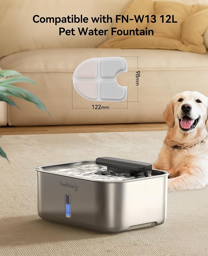 FEELNEEDY 6 Packs Dog Water Fountain Filters & 6 Packs Pump Filters Sponges Replacement, Pet Water Fountain Filter for 3.5Gal/13L Dog Water Dispenser (FN-W13)
