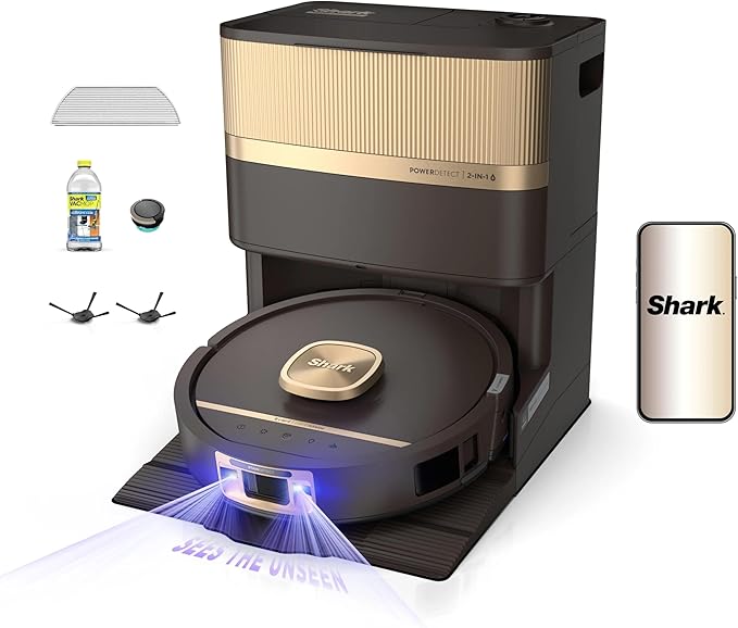 Shark PowerDetect UV Reveal Luxe Collection | 2-in-1 Robot Vacuum & Mop for Carpets & Hard Floors | UV Stain Detect | Self-Clean, Self-Empty, Heated Wash & Dry | Espresso | RV3024XEUSPU