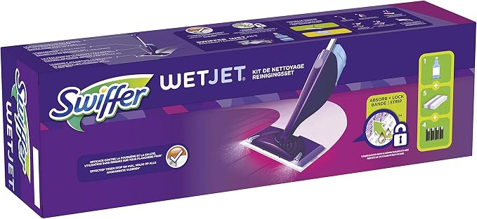 Swiffer WetJet Floor Spray Mop, Starter Kit, Includes: 1 WetJet, 5 Pads, 1 Cleaning Solution & 4 Batteries