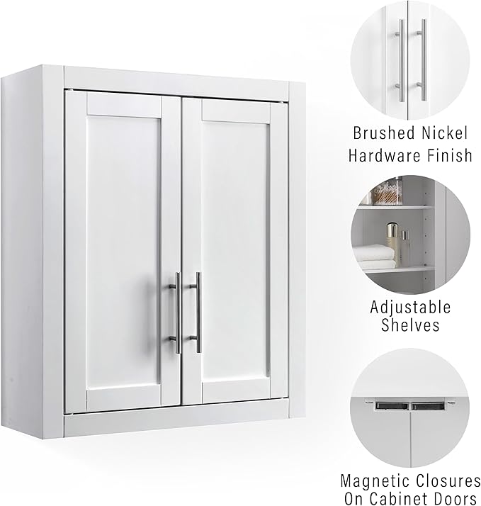 Crosley Furniture Savannah Wall Mounted Bathroom Storage Medicine Cabinet with Shelves, Snow