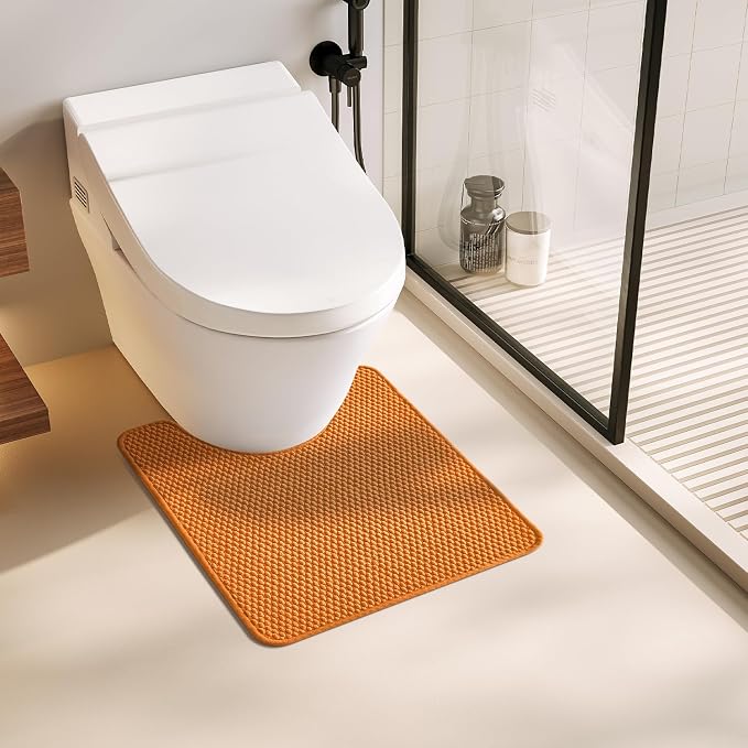 TYUU Toilet Rug, Thin Toilet Rugs U Shaped Washable Non Slip Absorbent Quick Dry Low Pile Toilet Mat, Orange 20"x24" U Shape